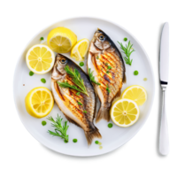 ai généré grillé poisson des joues soumissionner texture garni avec citron et herbes capturé de au dessus png