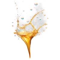 AI Generated Abstract golden drop water paint strokes and ink drops in aqua watercolor on transparent background. png