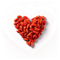 AI Generated Goji berries bright red orange elongated and slightly wrinkled crisp heart outline with subtle shadows png