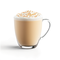 AI Generated Vanilla bean latte in a clear glass mug with specks of vanilla bean throughout the png