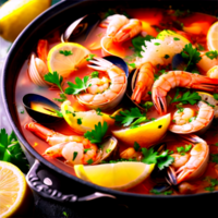 ai generato cioppino frutti di mare stufato guarnito con prezzemolo e Limone cunei catturato nel caldo invitante leggero png