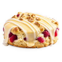 AI Generated Raspberry white chocolate scone with golden brown exterior visible raspberry pieces white chocolate chunks Culinary png