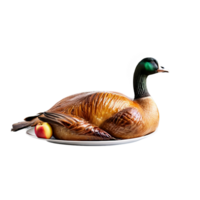 AI Generated Whole goose roasted to golden brown stuffed with apples captured in natural light png