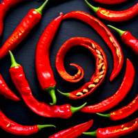 AI Generated A red cayenne pepper cut into thin strips, with the strips arranged in a spiral pattern, captured from a png