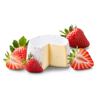 AI Generated Brillat Savarin cheese soft round with white rind paired with fresh strawberries and champagne Culinary and Food concept png