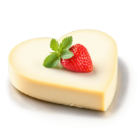 AI Generated Saulnois cheese soft heart shaped with white rind paired with fresh strawberries and mint leaves. Culinary and Food concept png