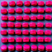 ai generato lampone macaron con delicato conchiglia liscio Riempimento vivace rosa colore Perfetto circolare forma culinario png