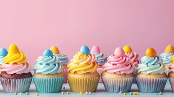 AI generated Easter Cupcake Delight, Pastel Frostings  Eggs photo