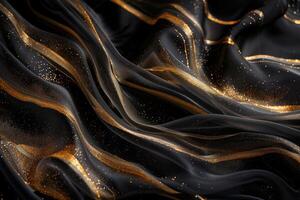 AI generated Black Satin and Gold Glitter Background photo