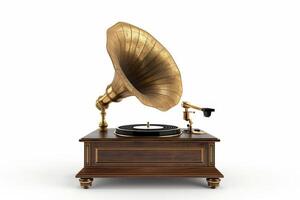 AI generated Antique Gramophone on White, Vintage Music Concept photo