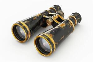AI generated Vintage Black Gold Binoculars White Background photo