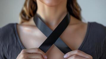 AI generated Cropped view of an adult woman adjusting a black seatbelt, emphasizing safety and responsibility photo