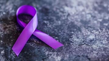 AI generated Lavender awareness ribbon on a textured background symbolizing all cancers for World Cancer Day, with ample copy space photo