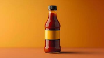 AI generated Barbecue sauce bottle with a unique label design, isolated on a gradient background photo