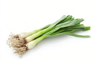 AI generated Freshly harvested wild leeks, isolated on a white background photo