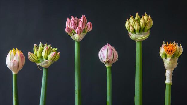 AI generated Blooming wild leek flowers in various stages of their life cycle photo