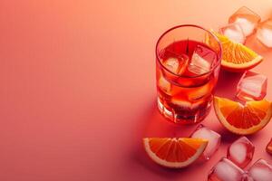 AI generated A set of Negroni cocktail ingredients including gin, vermouth, Campari, and orange slice, isolated on a gradient background photo