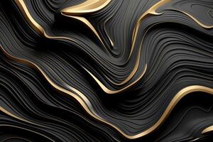 AI Generated 3D abstract wallpaper. Three-dimensional dark golden and black background. golden wallpaper. Black and gold background photo