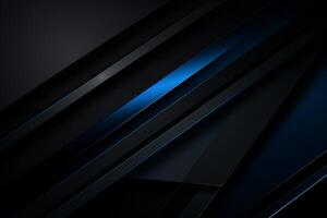 AI Generated Modern black blue abstract background. Minimal. Color gradient. Dark. Web banner. Geometric shape. 3d effect. Lines stripes triangles. Design. Futuristic. Cut paper or metal effect photo