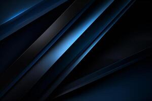 AI Generated Modern black blue abstract background. Minimal. Color gradient. Dark. Web banner. Geometric shape. 3d effect. Lines stripes triangles. Design. Futuristic. Cut paper or metal effect photo