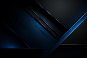 AI Generated Modern black blue abstract background. Minimal. Color gradient. Dark. Web banner. Geometric shape. 3d effect. Lines stripes triangles. Design. Futuristic. Cut paper or metal effect photo