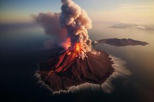 AI Generated Volcano erupting from aerial point of view photo