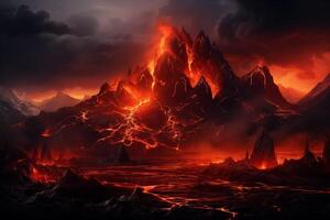 AI Generated wizard, chinese ink style, amazing epic ancient theme, cinematic, stunning, realising lighting and shading, vivid, vibrant, unreal engine, concept art Volcanic eruptions in Iceland photo