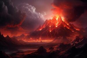 AI Generated wizard, chinese ink style, amazing epic ancient theme, cinematic, stunning, realising lighting and shading, vivid, vibrant, unreal engine, concept art Volcanic eruptions in Iceland photo