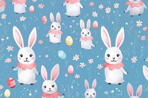 AI Generated Cute hand drawn easter bunnies design, easter doodle background, great for textiles, banners, wallpapers, wrapping photo