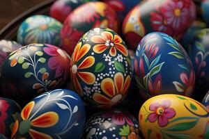 AI Generated Colorful painted easter eggs photo