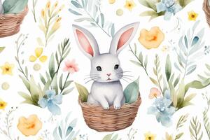 AI Generated cute watercolor easter seamless pattern background photo