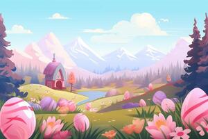 AI Generated Easter Background - Flat Illustration - Pastel Colours photo