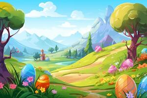 AI Generated Easter background, Cartoon Style photo