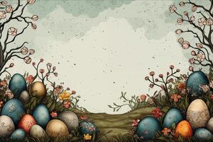 AI Generated Easter background, Ink Illustration photo