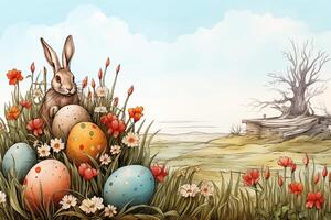 AI Generated Easter background, Ink Illustration photo