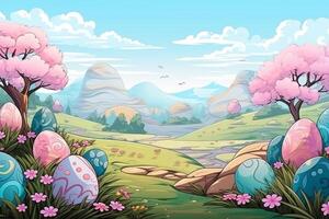 AI Generated Easter background, Style of drawing cartoon photo