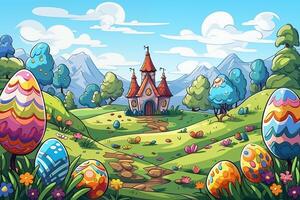 AI Generated Easter background, Style of drawing cartoon photo