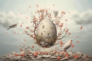 AI Generated Easter background, Surrealist Poetry Illustrations photo