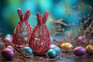 AI Generated Easter background, Weaving Techniques from Wire photo
