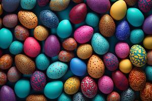 AI Generated Easter Background with Neatly arranged Eggs photo
