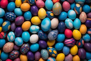 AI Generated Happy easter decoration background, colorful eggs photo