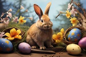 AI Generated Holiday greeting card with text happy Easter photo