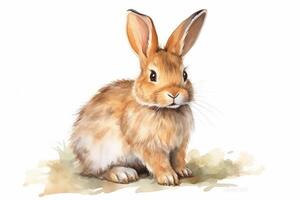 AI Generated Pleasant Easter bunny Isolated watercolor hand sketch. Beautiful image of a rabbit photo