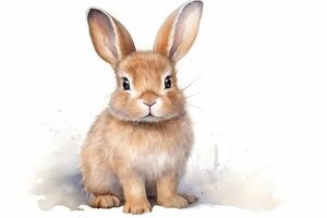 AI Generated Pleasant Easter bunny Isolated watercolor hand sketch. Beautiful image of a rabbit photo