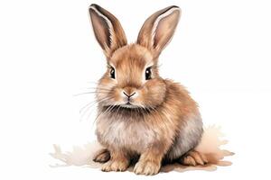 AI Generated Pleasant Easter bunny Isolated watercolor hand sketch. Beautiful image of a rabbit photo