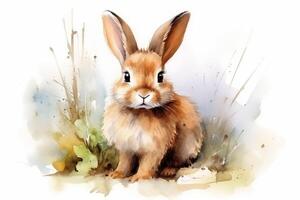 AI Generated Pleasant Easter bunny Isolated watercolor hand sketch. Beautiful image of a rabbit photo