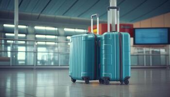 AI Generated The concept of tourism and travel. Suitcases at the airport. photo