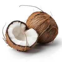 AI Generated Coconut halved on white background natural food ingredient photo