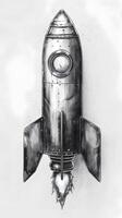 AI Generated Monochrome drawing of a rocket on white background photo