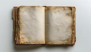 AI Generated A worn rectangle of paper, with stains, is open in a old book photo